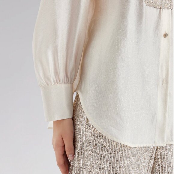 Rich Radi Q Sequin-Stitched French-Style Beige Shirt Size 2XL - Picture 2 of 12